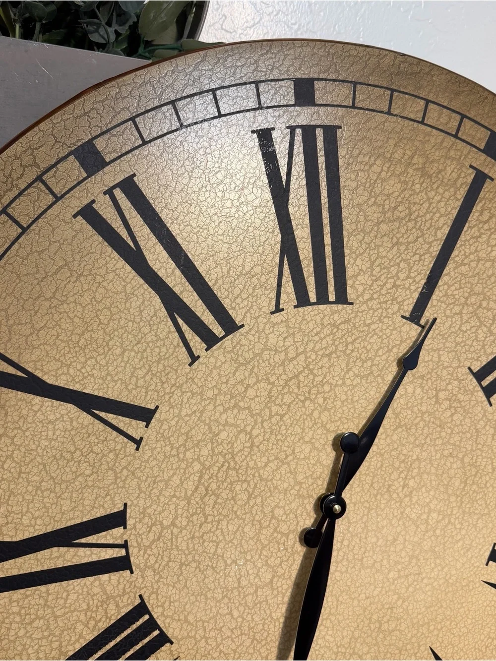 Large Roman Numeral Tabletop Clock with Wrought Iron and wood Stand 25”